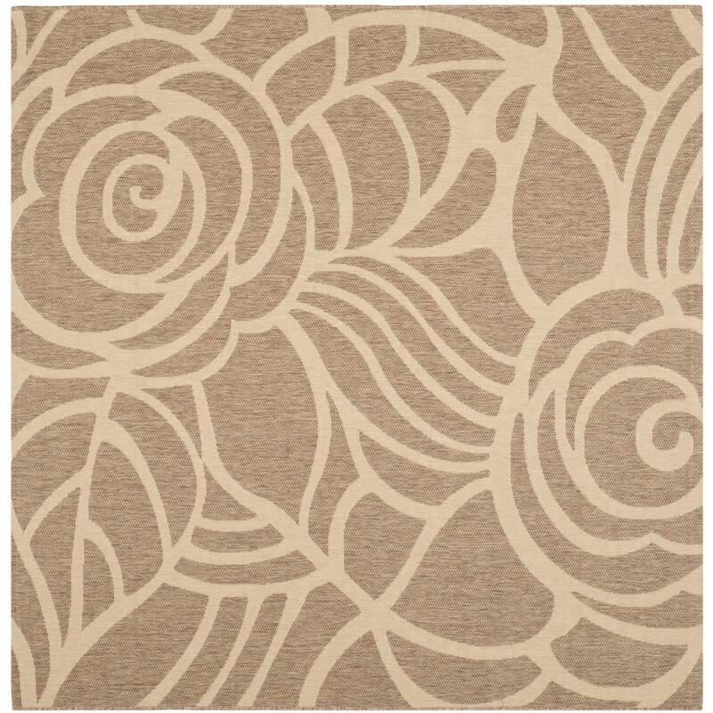 SAFAVIEH Courtyard Lorrayne Floral Geo Indoor/ Outdoor Area Rug - 7'10" x 7'10" Square - Coffee/Sand
