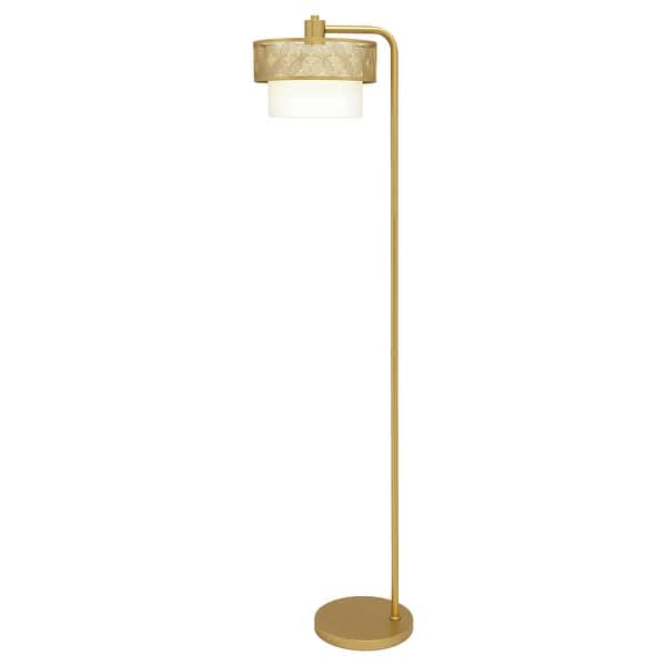 slide 7 of 10, Celia River of Goods Painted Gold Metal 62.25-Inch Floor Lamp with Painted Gold Metal and White Fabric Drum Shade 16.5" x 11.75" x 62.25" - Gold/White