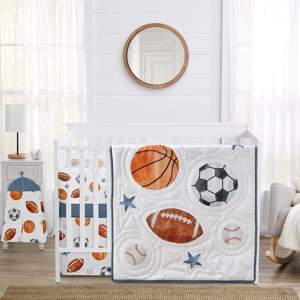 slide 2 of 6, Sweet Jojo Designs 6p Crib Bedding + BreathableBaby Breathable Mesh Liner Sports Theme Boy Watercolor Balls Star