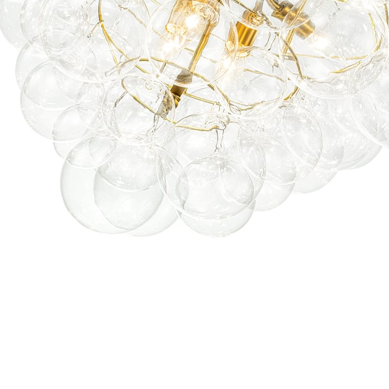 Brass Dreamy 9-Light Cluster Clear Glass Globe Bubble Chandelier
