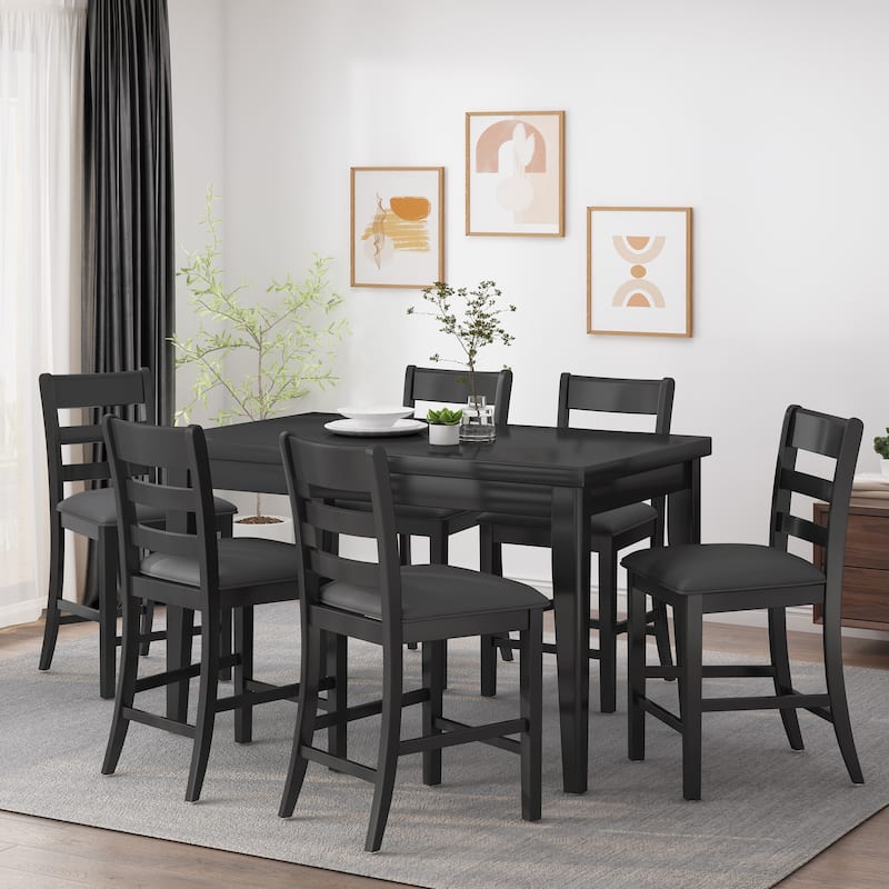 Benner Farmhouse Wood Counter Height 7 Piece Dining Set by Christopher Knight Home - Black