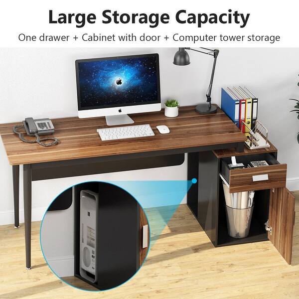 Modern Office Desk With Storage Cabinet Computer Workstation With Drawer And Tower Shelf Overstock 31247451