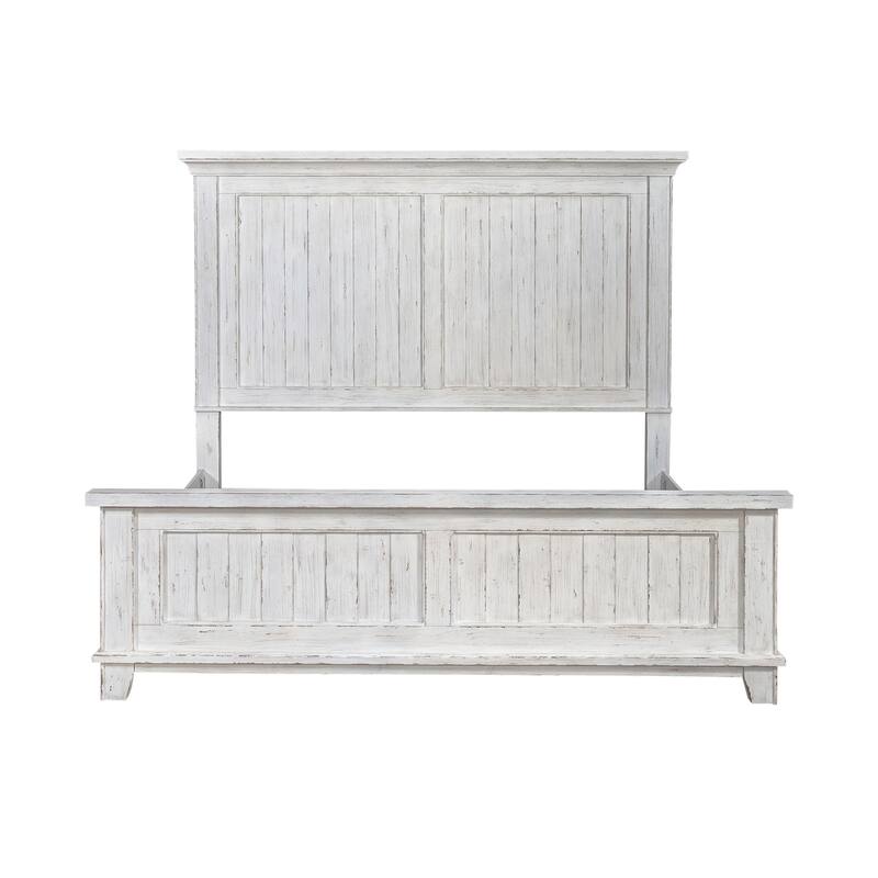River Place Riverstone White & Tobacco Panel Bed, Dresser, Mirror, and Nightstand Set
