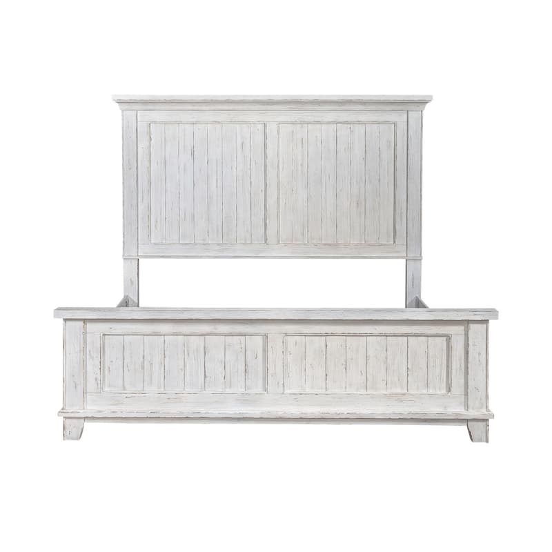 River Place Riverstone White and Tobacco Panel Bed, Dresser & Mirror Set