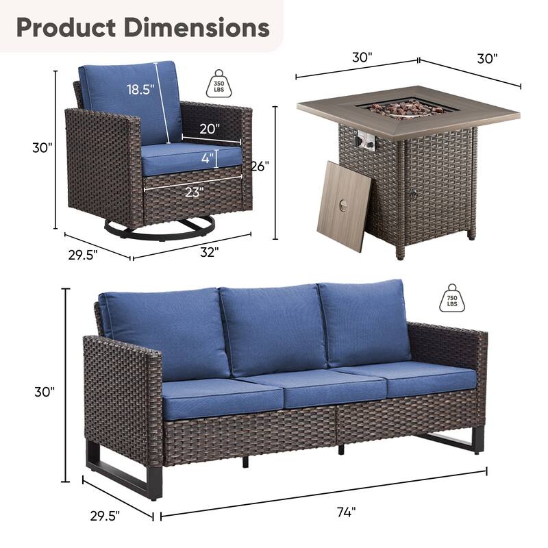 Outdoor Pocassy Sofa Chairs Set with Fire Table