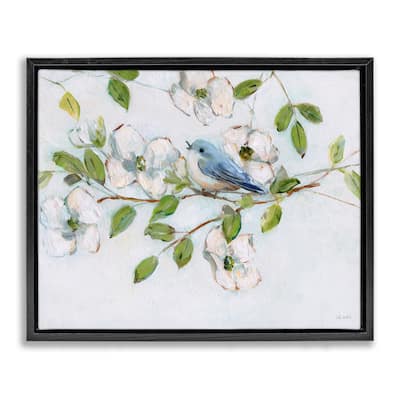 Stupell Bluebird on Dogwood Branch Framed Floater Canvas Wall Art Design By Sally Swatland
