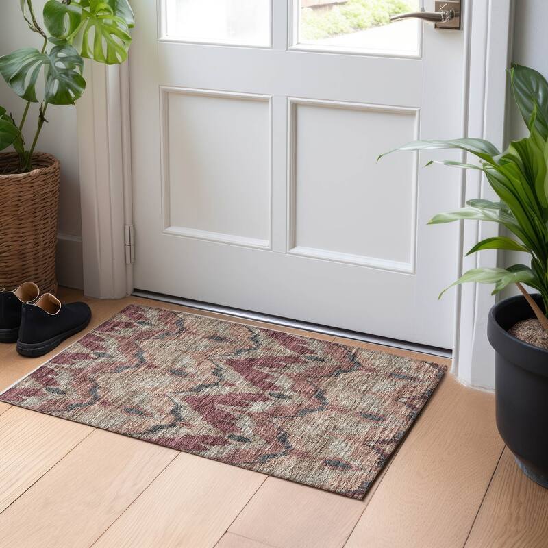 Premium Washable Super Soft Modern Ikat Mayfield Rug - Burgundy - 1' 8" x 2' 6" - Rectangle