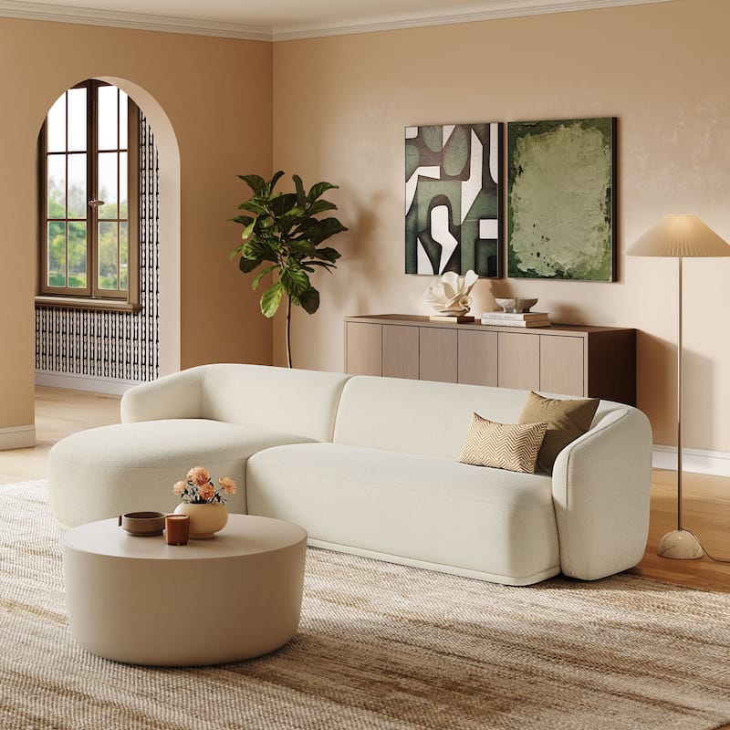 Monica 2 Piece Left Facing Boucle Fabric Modular Sofa with Chaise - Cream