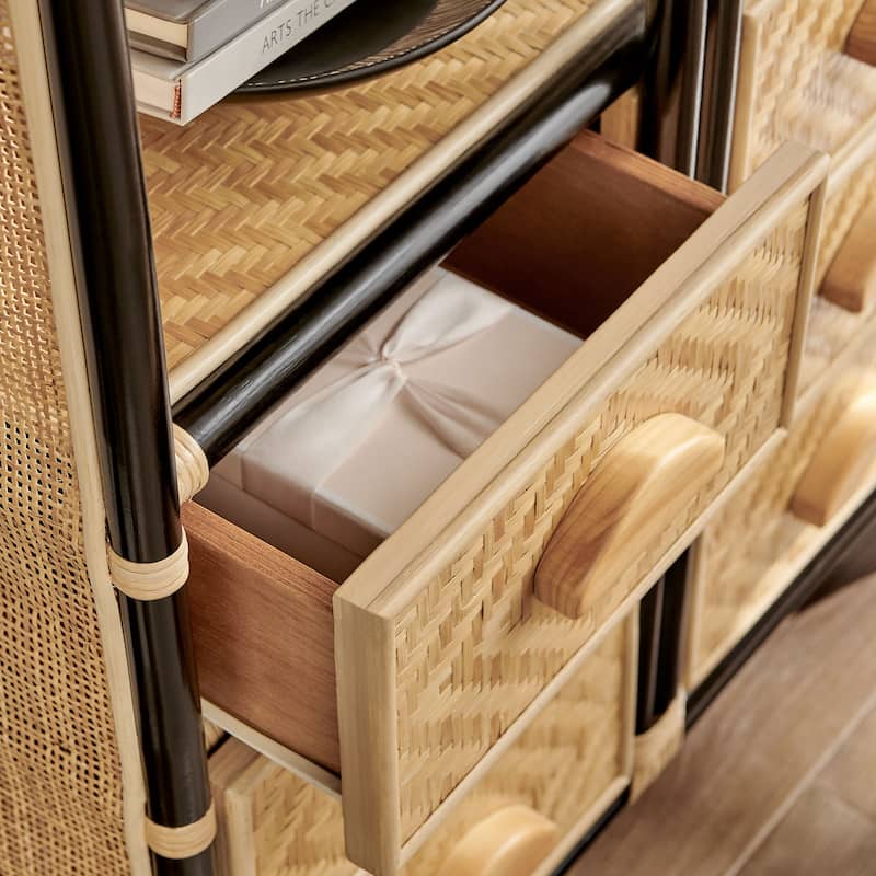 Jane 71 Inch Tall Arched Natural Rattan Bookshelf