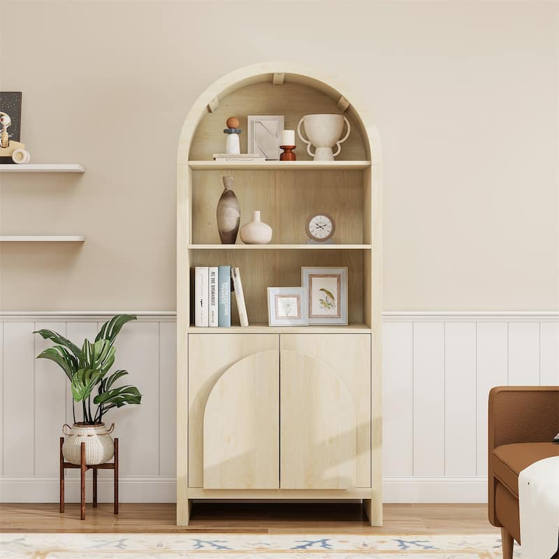 Wood Arched Kitchen Storage Pantry with Adjustable Shelves, Versatile Cupboard