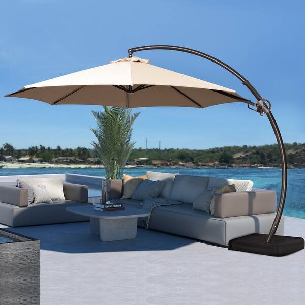 slide 2 of 36, 10 ft.Aluminum Curvy Cantilever Offset Hanging Patio Umbrella With Sandbag Base Beige