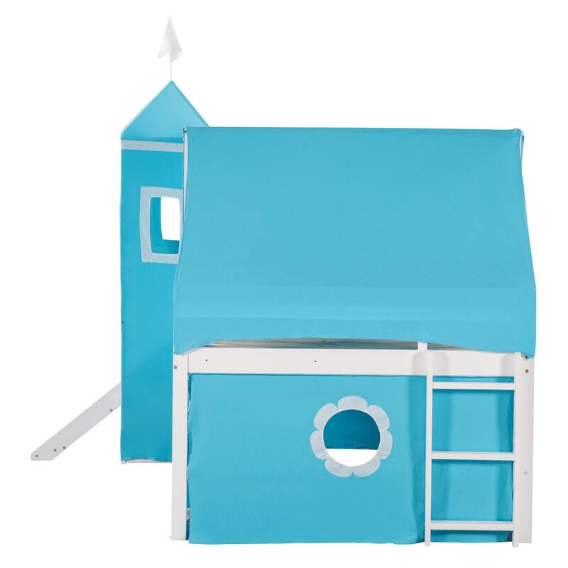 Full Size Bunk Bed with Slide Blue Tent and Tower