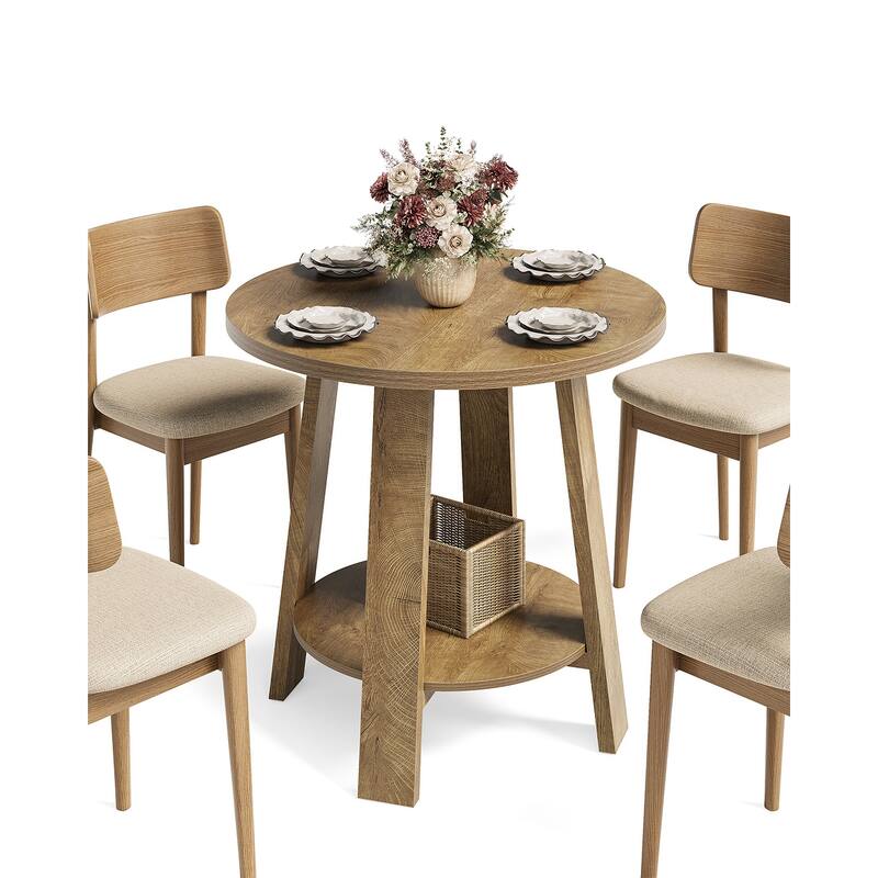 Small Dining Table with Storage Shelf, Kitchen Bistro Accent Table for Dining/Living Room Apartments Restaurants