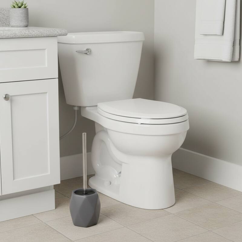 Bath Toilet Bowl Brush and Holder Diamond Stoneware Grey - 4.80"L x 4.60"W x 15 inchesH