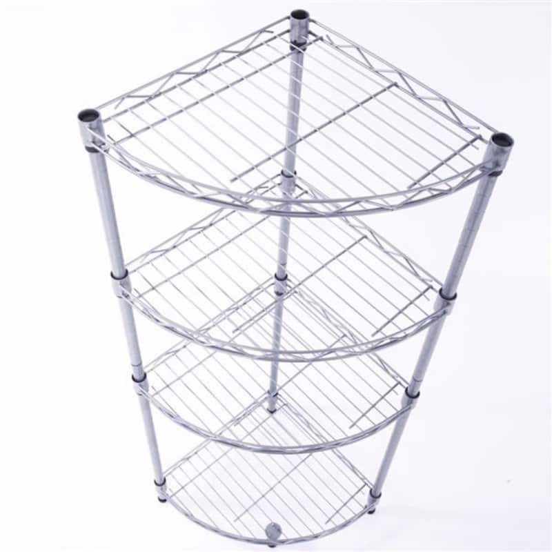 Fan-shaped Carbon Steel Metal Assembly 4-Tier Storage Rack Silver Grey - 11.81" x 11.81" x 35.43"