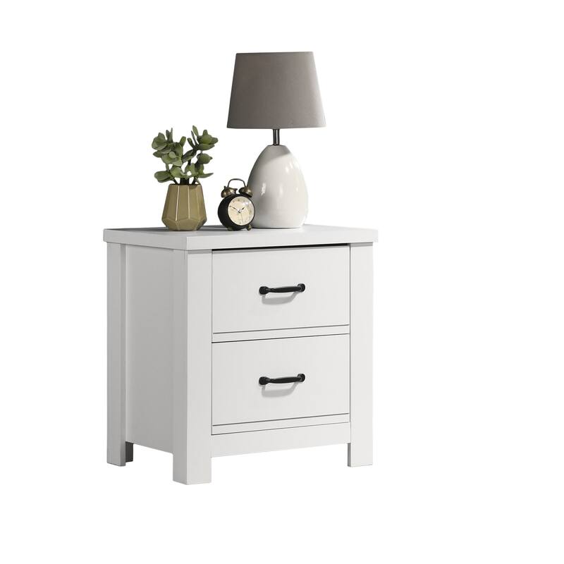 White Solid Wood Two-Drawer Nightstand Bedside Table Suitable for Room Living Room - White