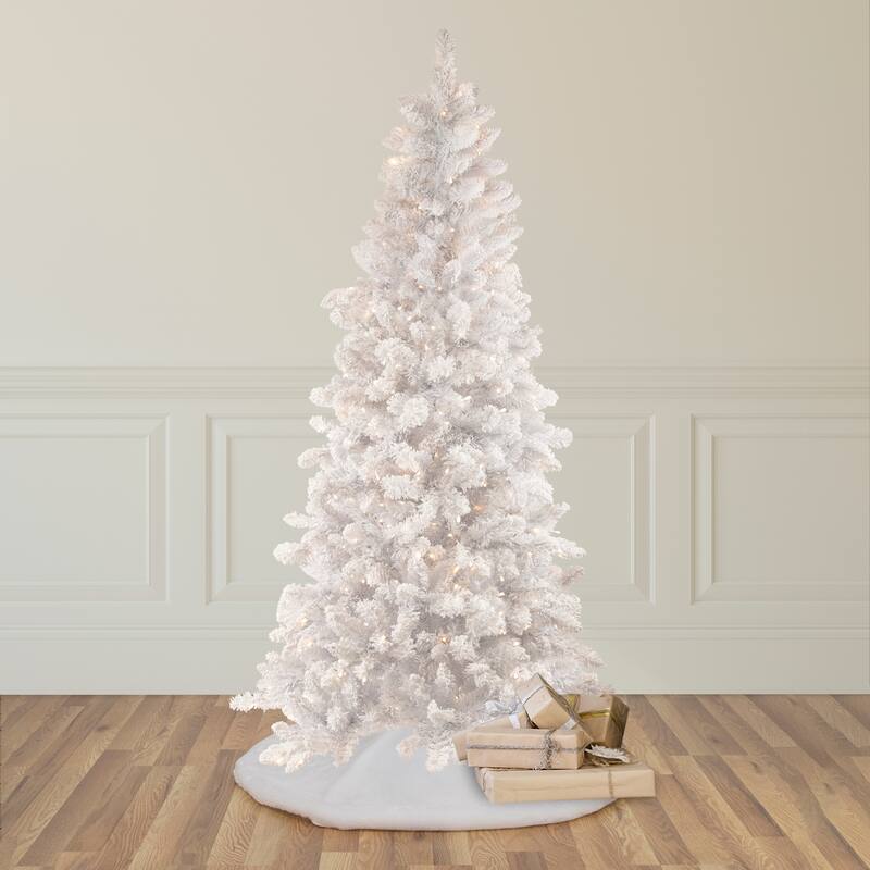 9' Flocked Norway White Pine Artificial Christmas Tree, Warm White LED - 9 Foot