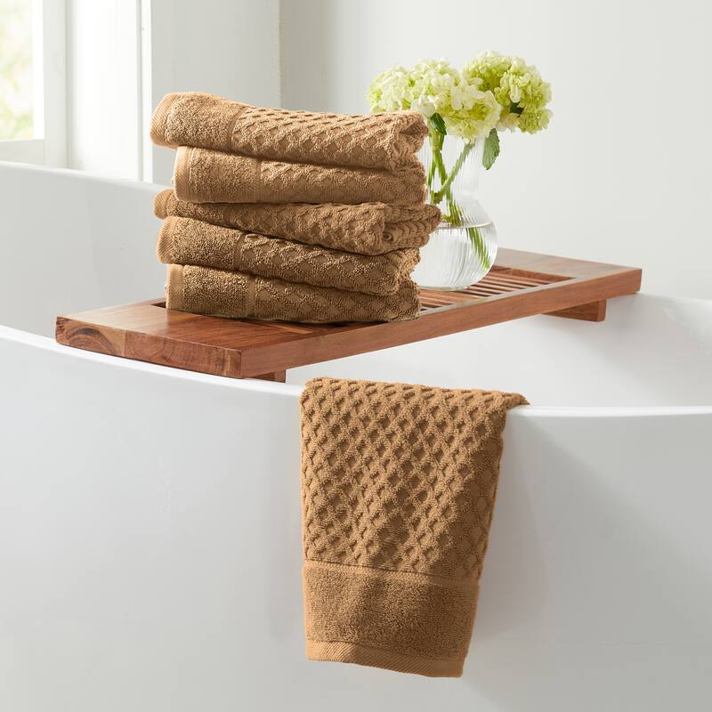 Linery & Co. Cotton Diamond Waffle Texture Bath Towels - Hand Towel (Pack of 6) - Mocha