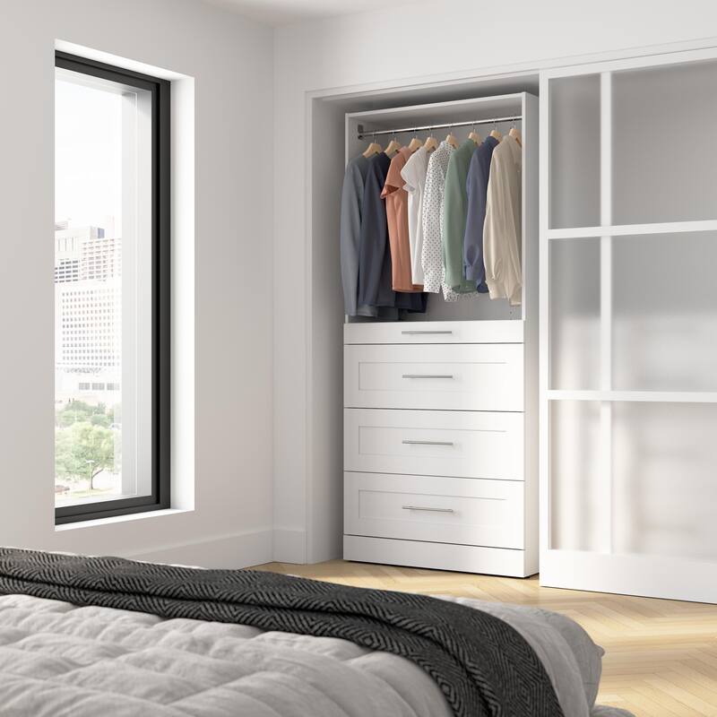 Bestar Florence 36W x 16D Closet System with 4 Drawers, Shaker - White