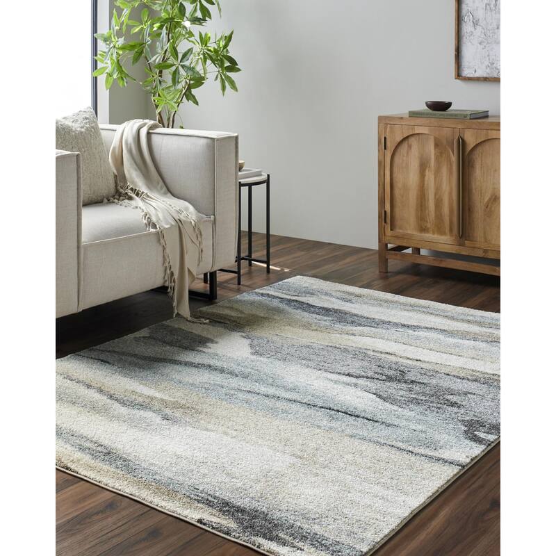 Livabliss Hyde Park Global Abstract Area Rug - Light Brown/Aqua - 7' 10" x 10'