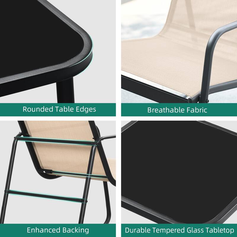 Moasis 3 Piece Rocking Patio Furniture Bistro Set with Chairs and Glass Table