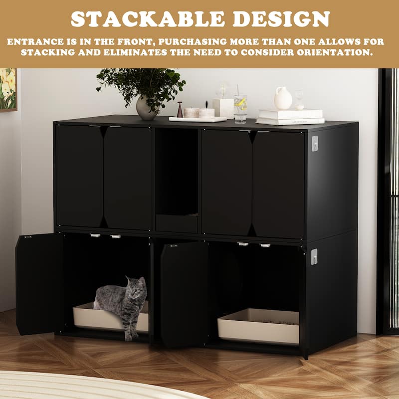 Cat Litter Box Enclosure, Wooden Large Cat Washroom Storage Cabinet