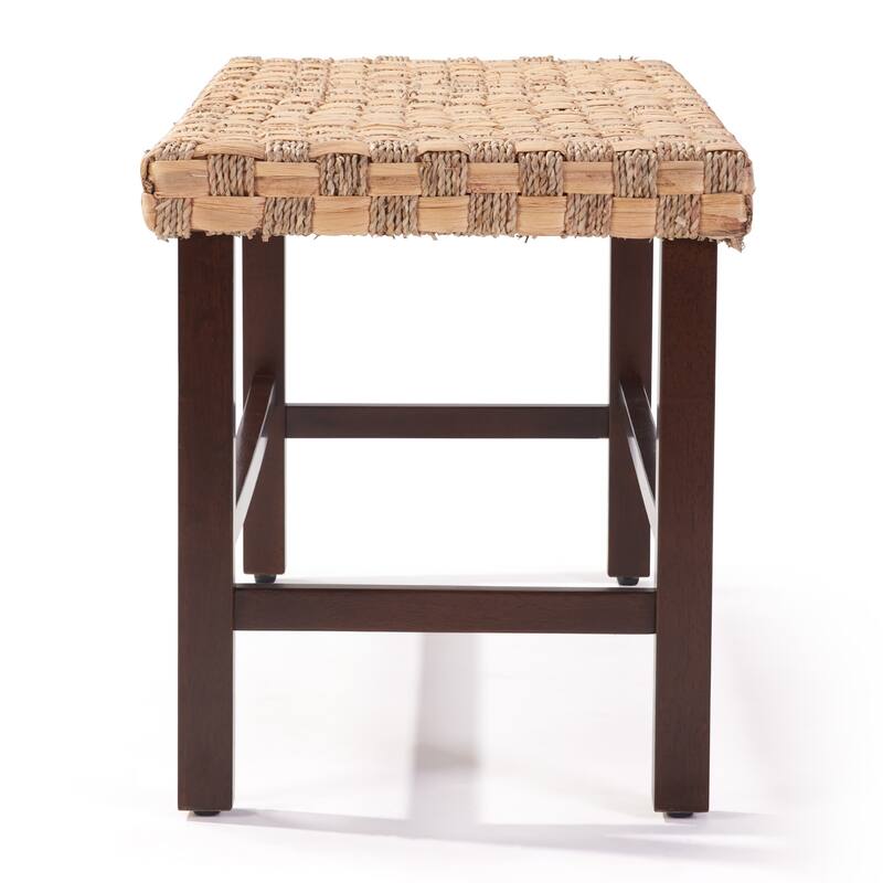 37.4" Rattan Bench With Wood Legs For Entryway