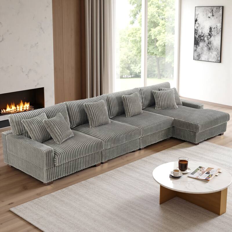 Cotton Flannel 3-Seat Modular Sectional Sofa with Chaise