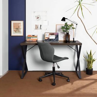 47.2" L Square Computer Desk, Writing Desk - Walnut & Black
