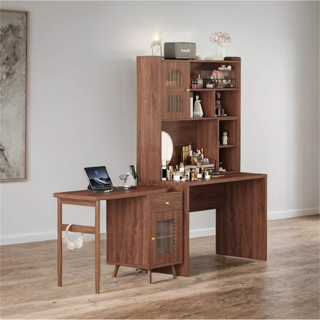 Computer Desk with 90°Rotating Desktop,Storage Drawer and Cabinets
