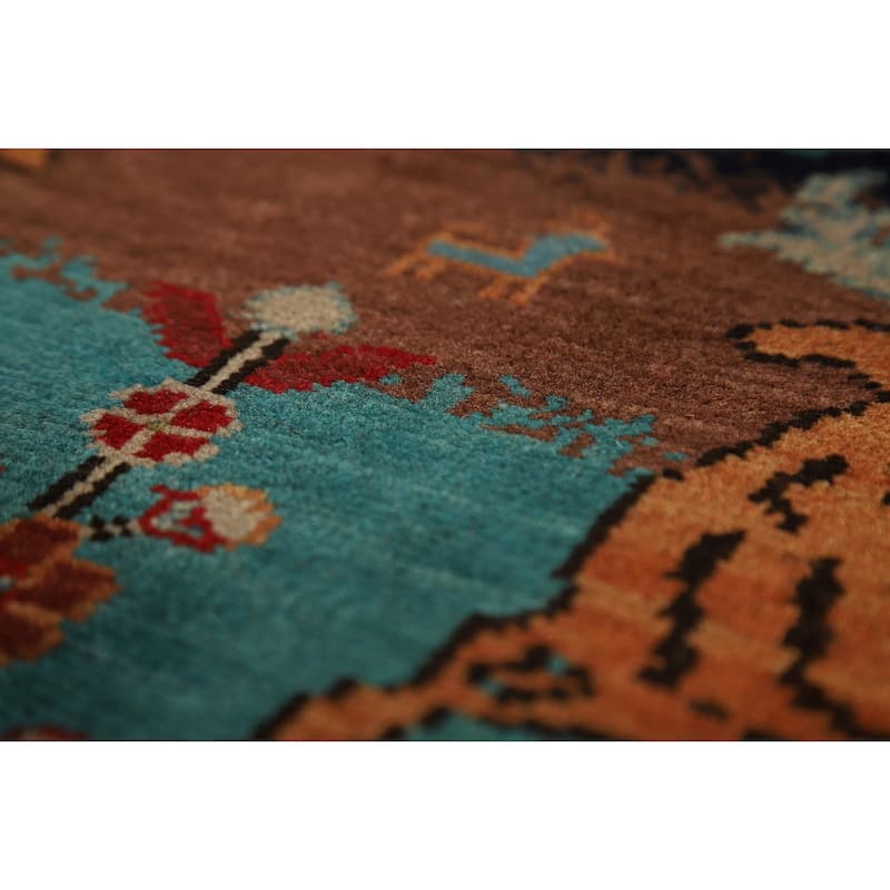 Animals Pictorial Kazak Oriental Foyer Rug Hand-Knotted Wool Carpet - 2'0" x 3'0"
