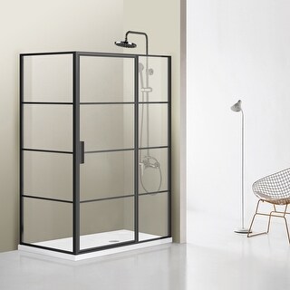 Sondrio 60" W x 76" H Rectangle Pivot Shower Enclosure in Matt Black - W 60" x H 76"