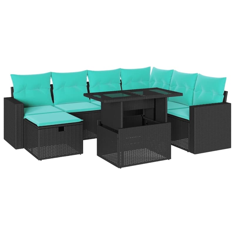 vidaXL Patio Sofa Set with Cushions and Table Outdoor Garden 8 Piece Poly Rattan - 24.4" x 24.4" x 27.2"