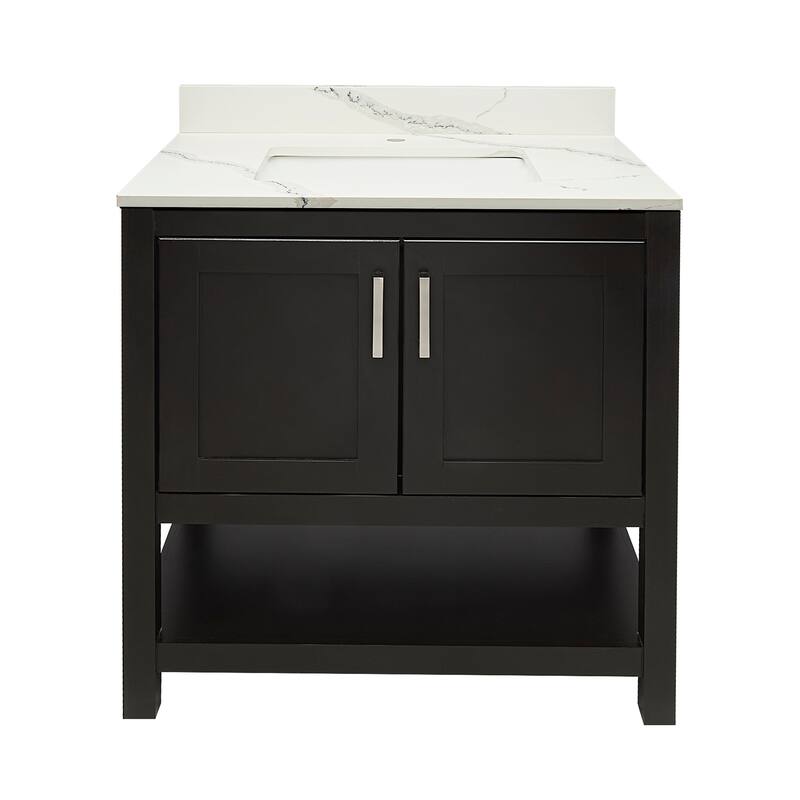 Taos 31" Bathroom Vanity in Espresso with Quartz Stone Vanity Top Sink w/ Backsplash in Galaxy White Single Hole