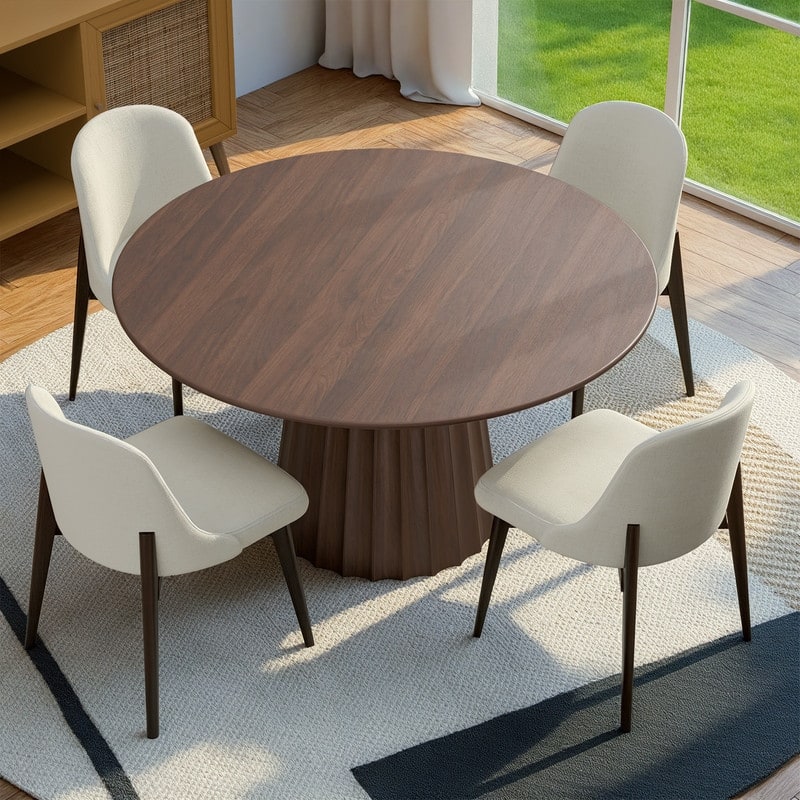 5-Piece Modern Round Dining Table Set with Upholstered Chairs Pedestal Base