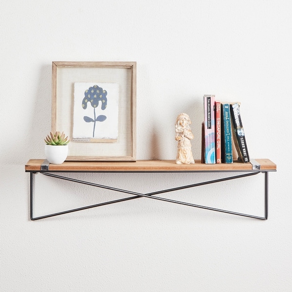 Glitzhome Farmhouse Rustic Metal Wooden Mounted Floating Wall Shelf. Opens flyout.