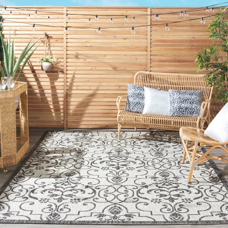 Nourison Garden Party Trellis Indoor/Outdoor Area Rug - 3'6" x 5'6" - Ivory/Charcoal