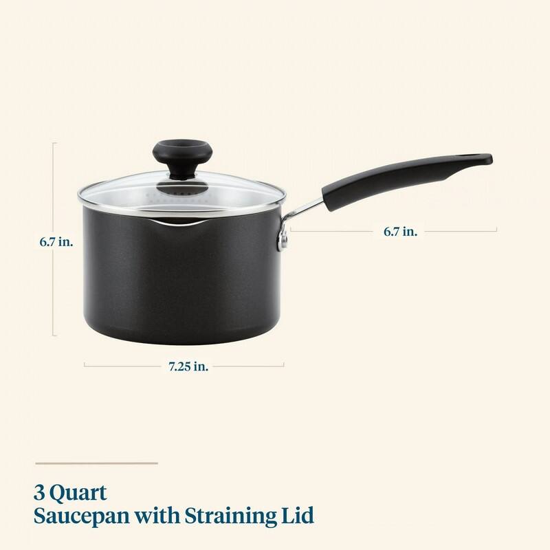 3Quart Aluminum NonStick Straining Saucepan With Lid, Black Bed