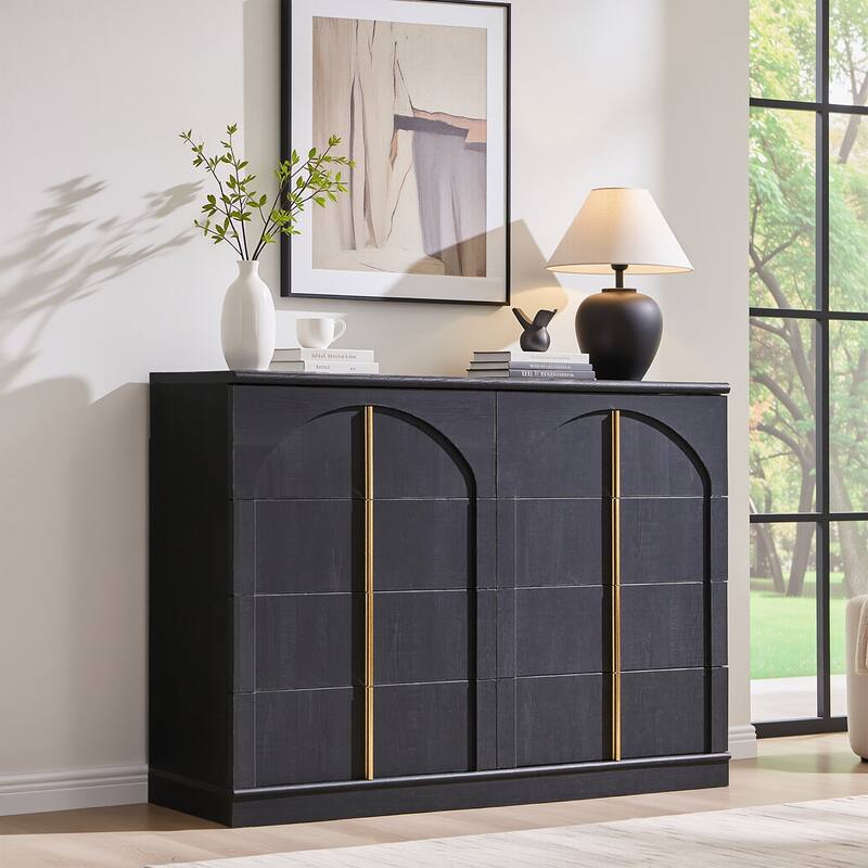 Modern Arched 8 Chests Drawer, Large Dressers for Bedroom, Living Room - Black