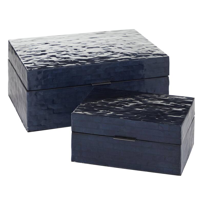 Mother of Pearl Shell Handmade Mosaic Storage Decorative Box - Set of 2 Dark Blue - Roche River Decor - Dark Blue