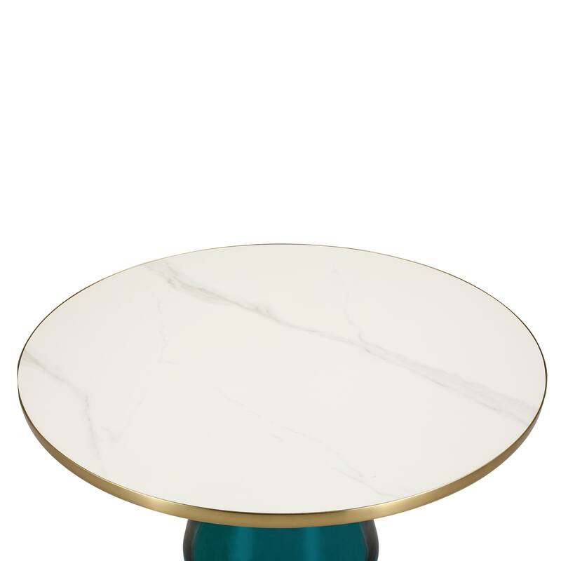 30-Inch Round Coffee Table Glass/Stone Tabletop with Gold Iron Rim Frame Glass Pedestal Base