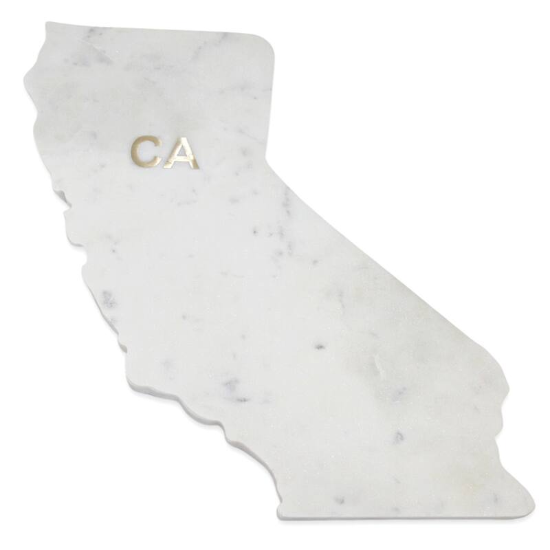 Lg Polished Marble "California" Cutting Board w/brass state abbreviation - White