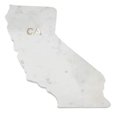Lg Polished Marble "California" Cutting Board w/brass state abbreviation - White