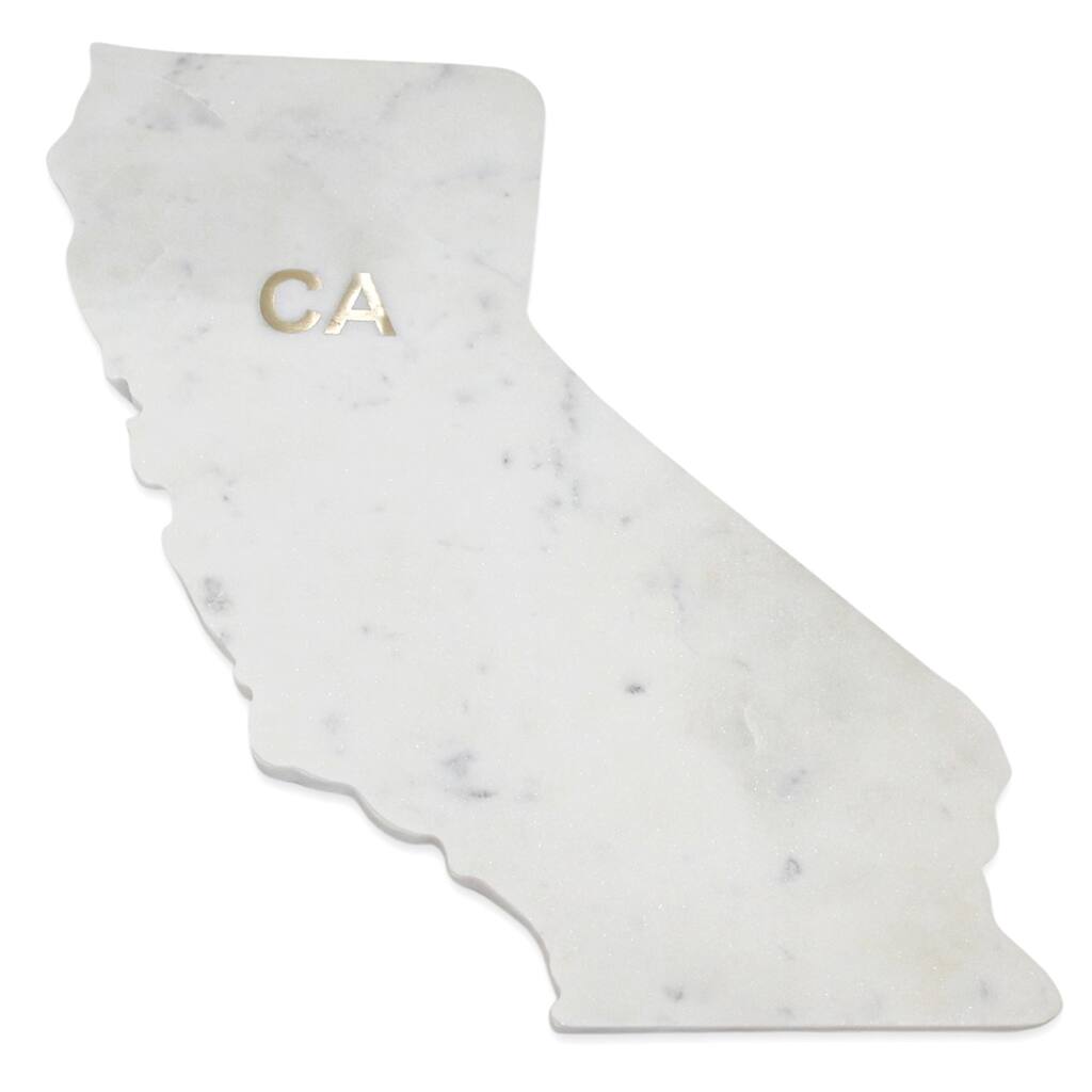 Lg Polished Marble "California" Cutting Board w/brass state abbreviation - White