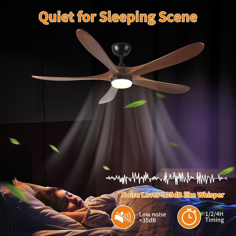62 in. Solid Wood with Remote Control with Light, DC Motor Indoor/Outdoor 5-Blade Ceiling Fan for Patios, Bedrooms&Farmhouses