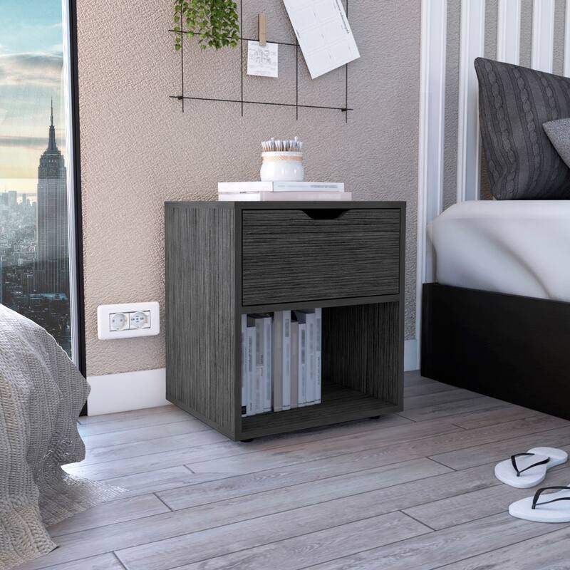 19.7-Inch High Nightstand with Open Shelf and Smooth Sliding Drawer - Light Gray