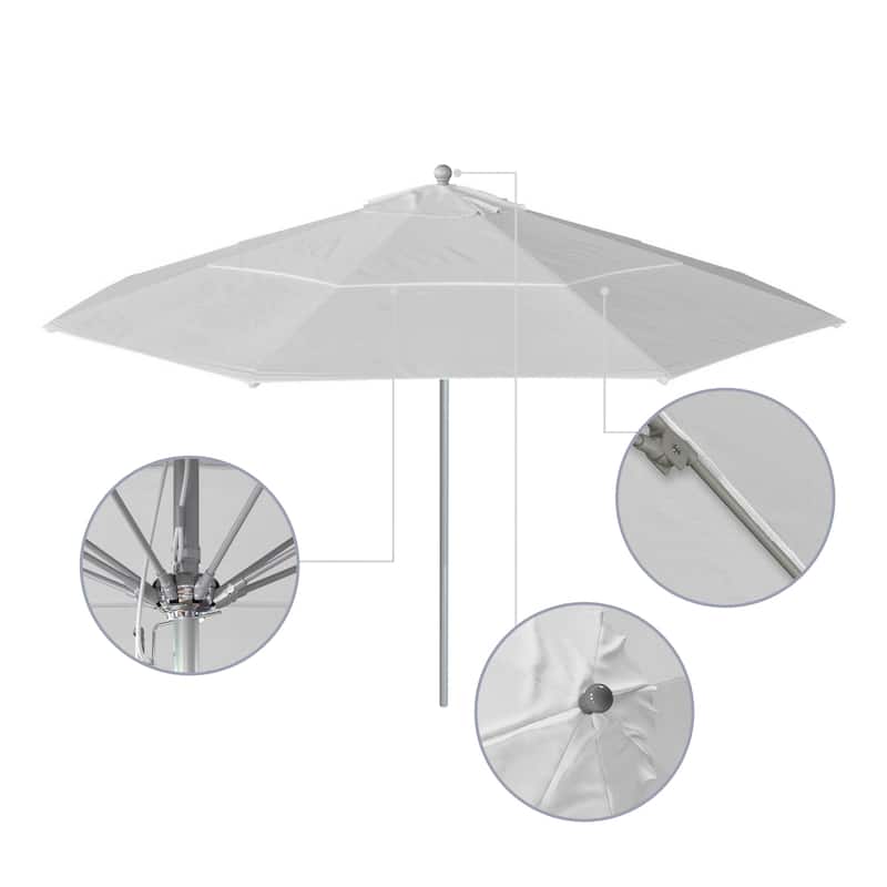 California Umbrella 11' Venture Series Patio Umbrella, Silver Aluminum Pole Fiberglass Ribs Pulley Lift Olefin