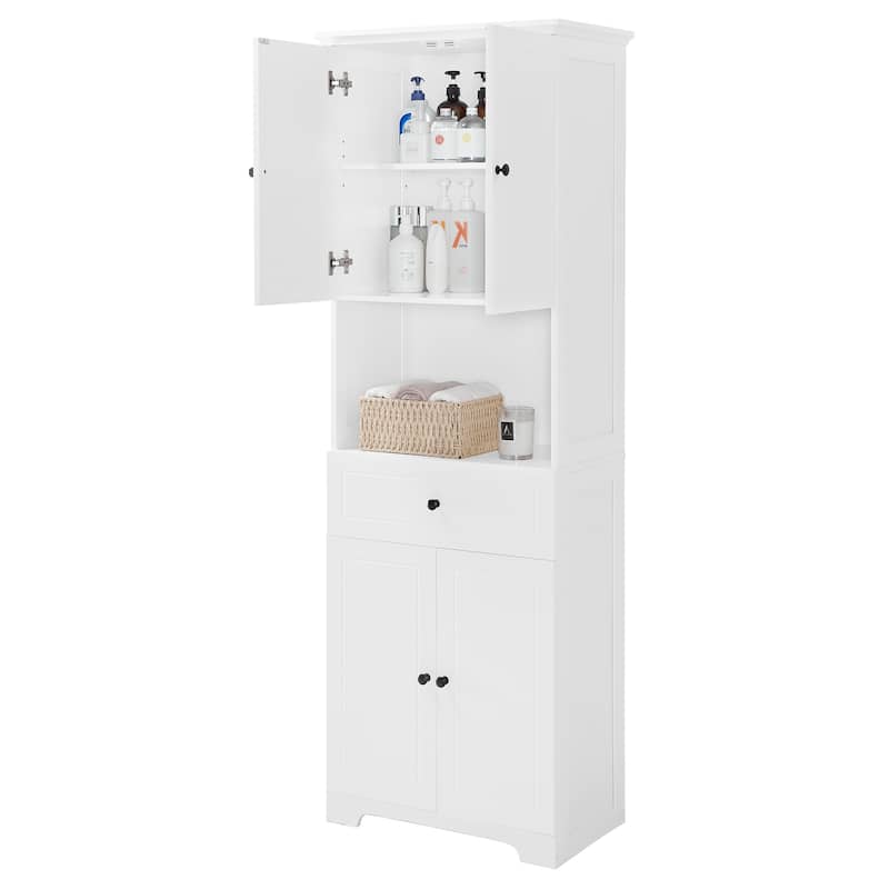 GDFStudio - Oliver Tall Bathroom Cabinet with Four Doors, Open Shelf, and Adjustable Storag