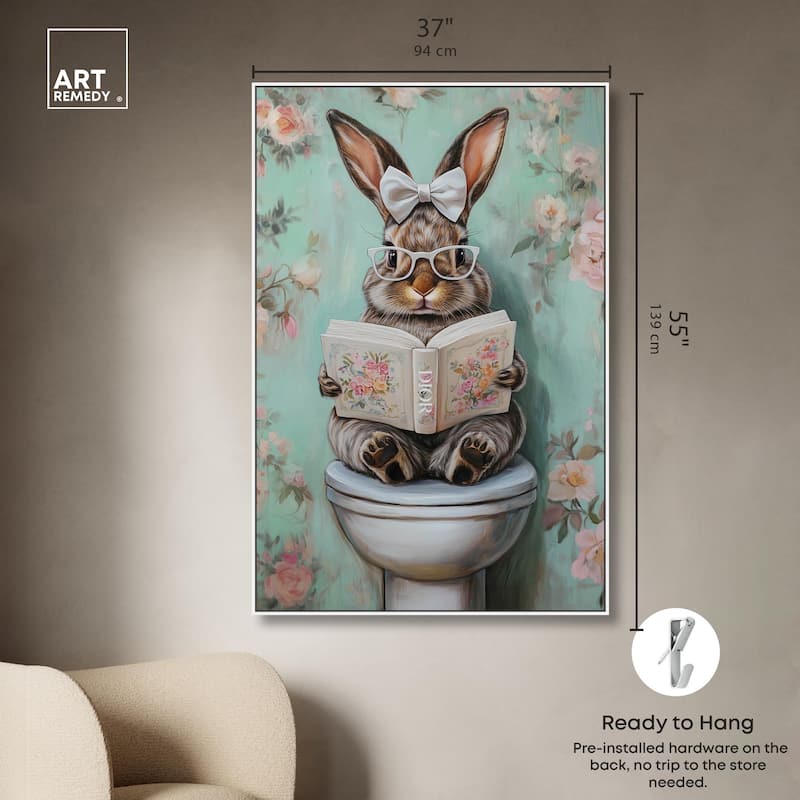 Petite Floral Toilet Bunny Canvas by Art Remedy