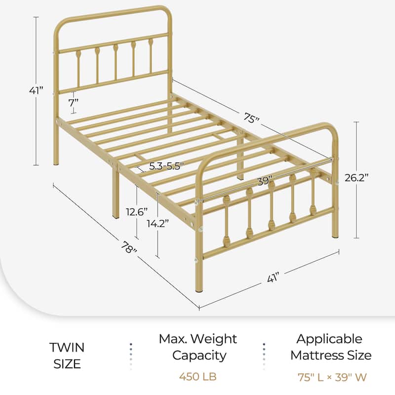 Yaheetech Classic Iron Platform Bed with High Headboard and Footboard Strong Metal-Framed Bed